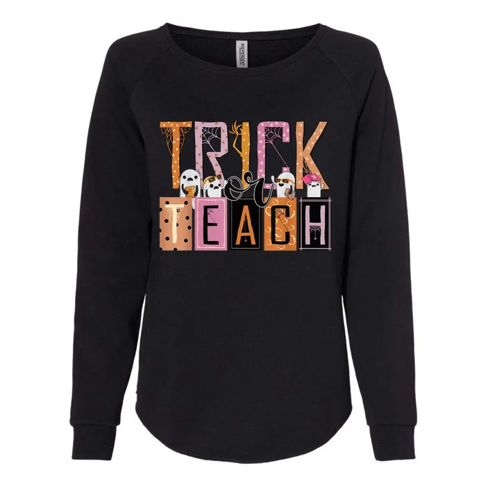 Trick or Teach Floral Groovy Halloween Teacher Retro Ghost Womens California Wash Sweatshirt