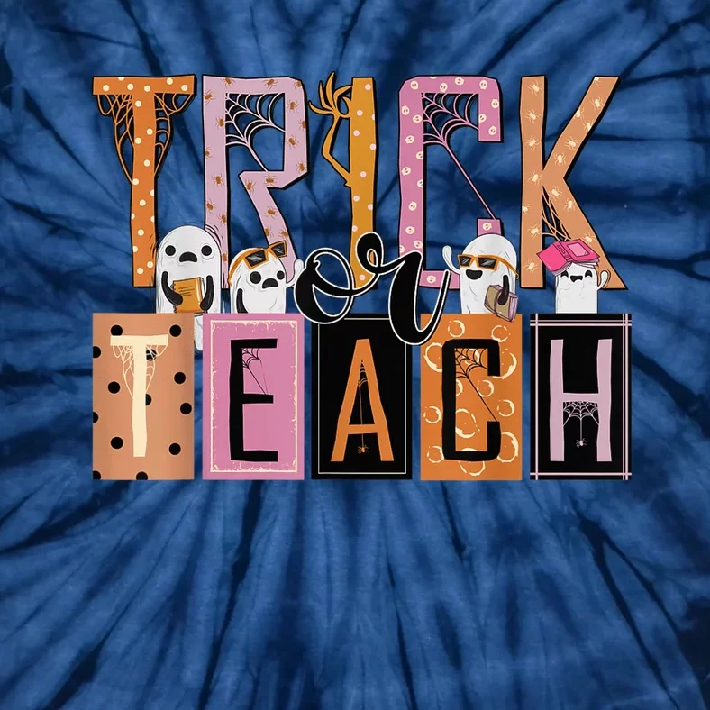 Trick or Teach Floral Groovy Halloween Teacher Retro Ghost Tie-Dye T-Shirt