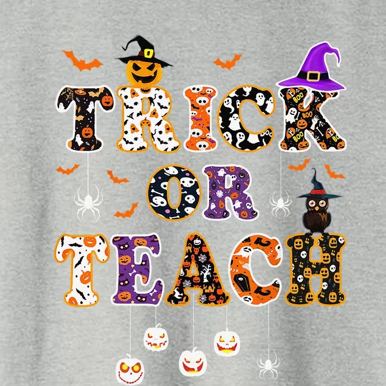 Trick Or Teach Funny Teacher Happy Halloween Costume Gifts Women's Crop Top Tee