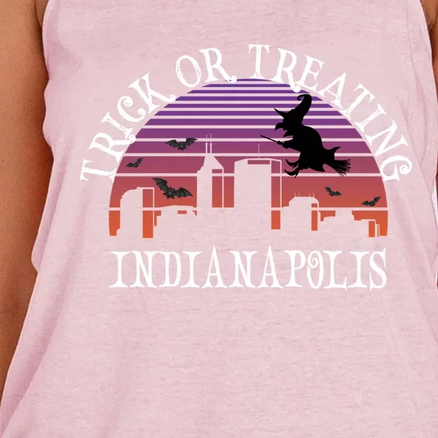 Trick Or Treating Indianapolis Meaningful Gift Spooky Halloween Gift Women's Knotted Racerback Tank