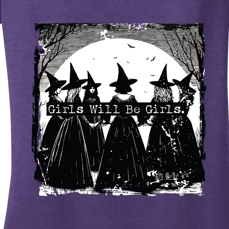 Trick Or Treat Witch Witches Girl Will Be Girl Halloween Women's V-Neck T-Shirt