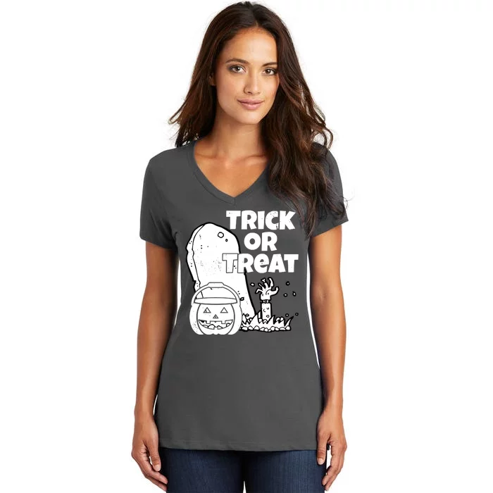 Trick Or Treat Halloween Spooky Graveyard Women's V-Neck T-Shirt