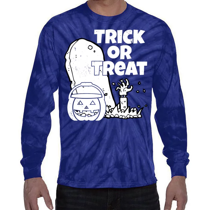 Trick Or Treat Halloween Spooky Graveyard Tie-Dye Long Sleeve Shirt