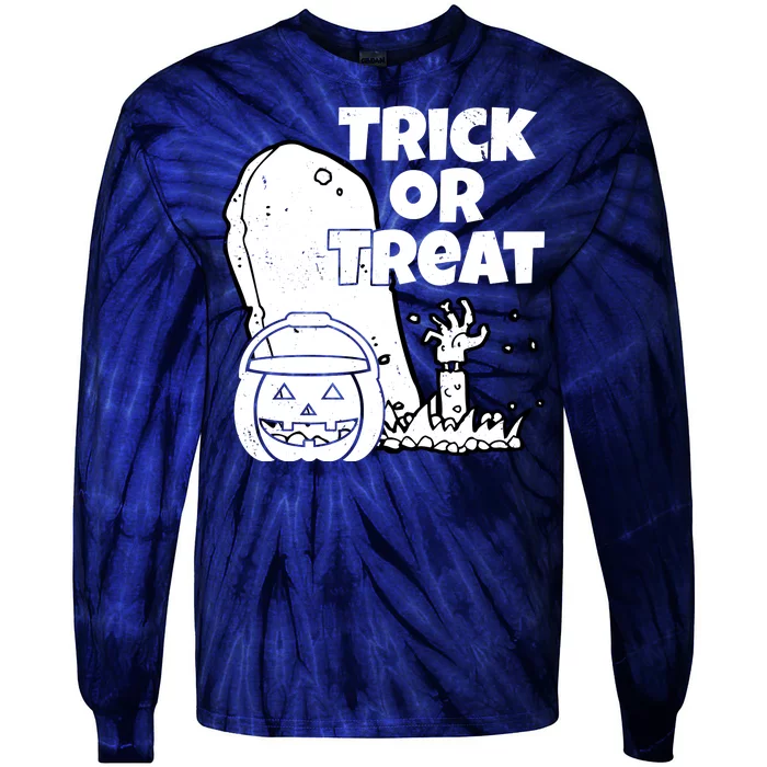 Trick Or Treat Halloween Spooky Graveyard Tie-Dye Long Sleeve Shirt