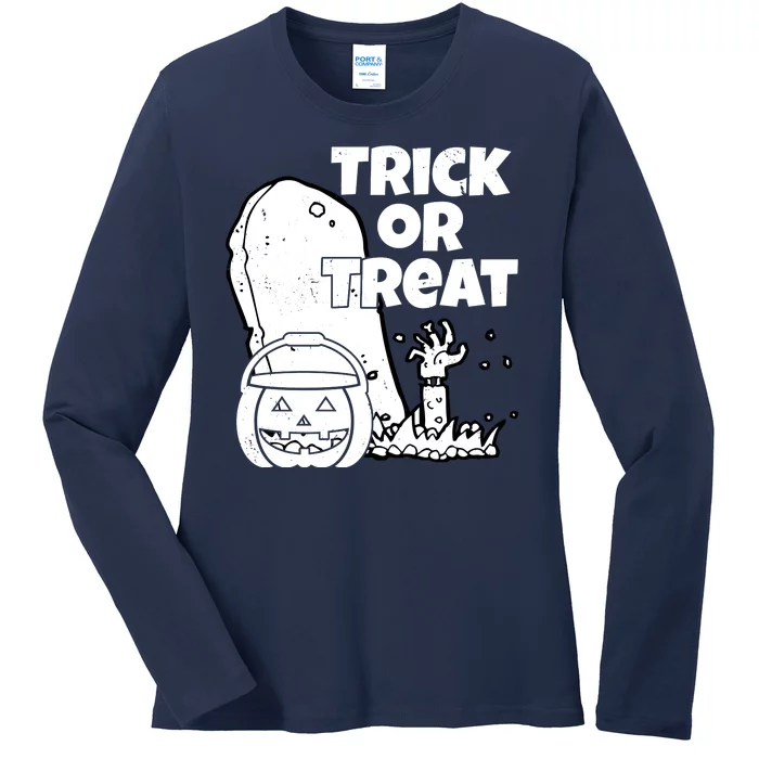 Trick Or Treat Halloween Spooky Graveyard Ladies Long Sleeve Shirt