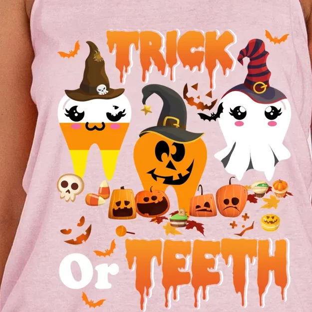 Trick Or Teeth Cute Witch Teeth Dental Dentist Halloween Gift Women's Knotted Racerback Tank