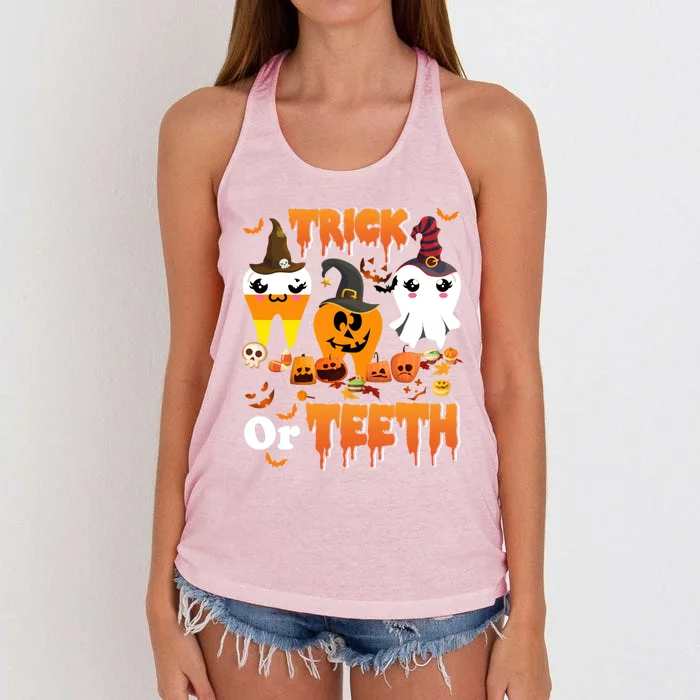 Trick Or Teeth Cute Witch Teeth Dental Dentist Halloween Gift Women's Knotted Racerback Tank