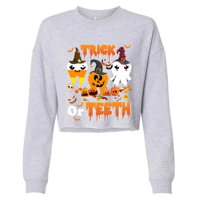 Trick Or Teeth Cute Witch Teeth Dental Dentist Halloween Gift Cropped Pullover Crew