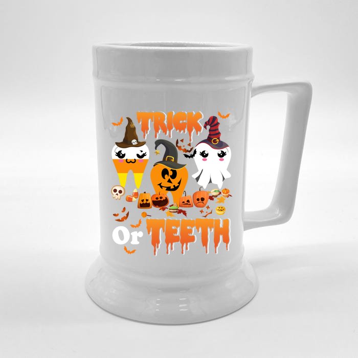 Trick Or Teeth Cute Witch Teeth Dental Dentist Halloween Gift Front & Back Beer Stein