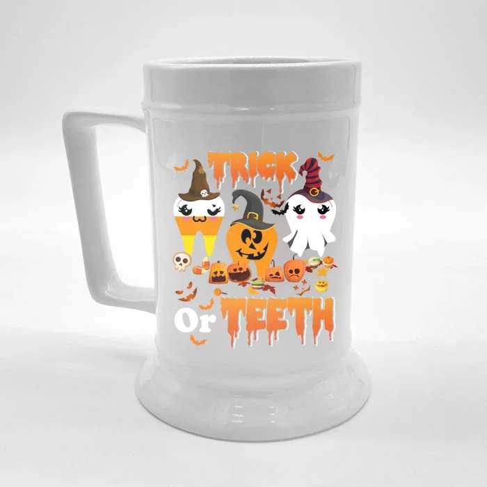 Trick Or Teeth Cute Witch Teeth Dental Dentist Halloween Gift Front & Back Beer Stein