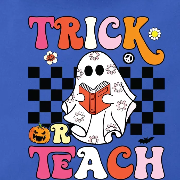 Trick Or Teach Groovy Halloween Retro Floral Ghost Teacher Zip Tote Bag