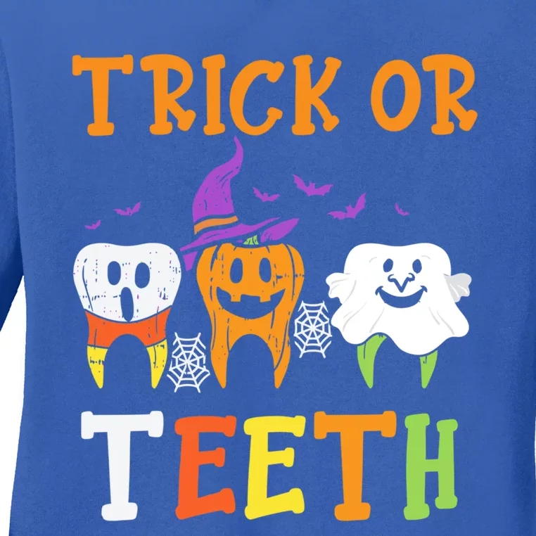 Trick Or Teeth Dental Halloween Treat Dentist Gift Ladies Long Sleeve Shirt