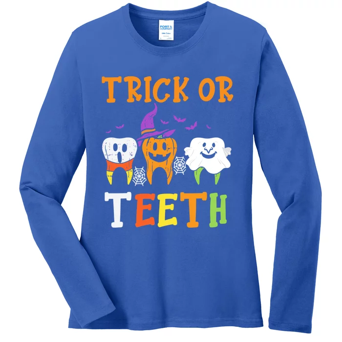 Trick Or Teeth Dental Halloween Treat Dentist Gift Ladies Long Sleeve Shirt