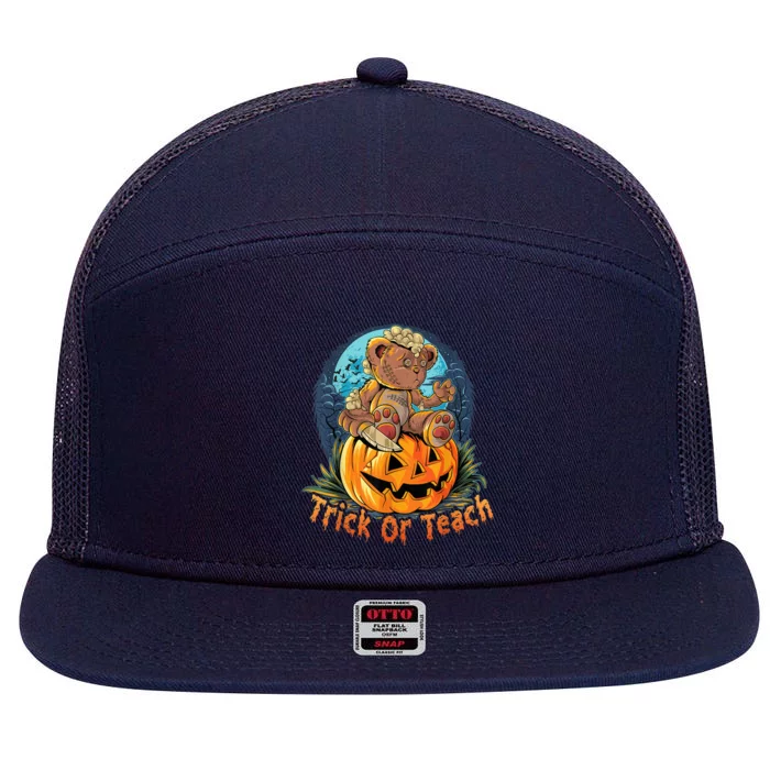 Trick or Teach Funny Halloween for Teachers 7 Panel Mesh Trucker Snapback Hat