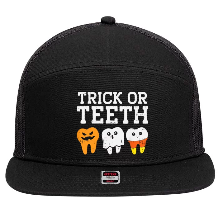 Trick Or Teeth Funny Dental Halloween Treat Dentist Gift 7 Panel Mesh Trucker Snapback Hat