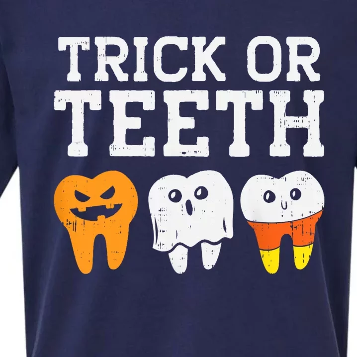 Trick Or Teeth Funny Dental Halloween Treat Dentist Gift Sueded Cloud Jersey T-Shirt