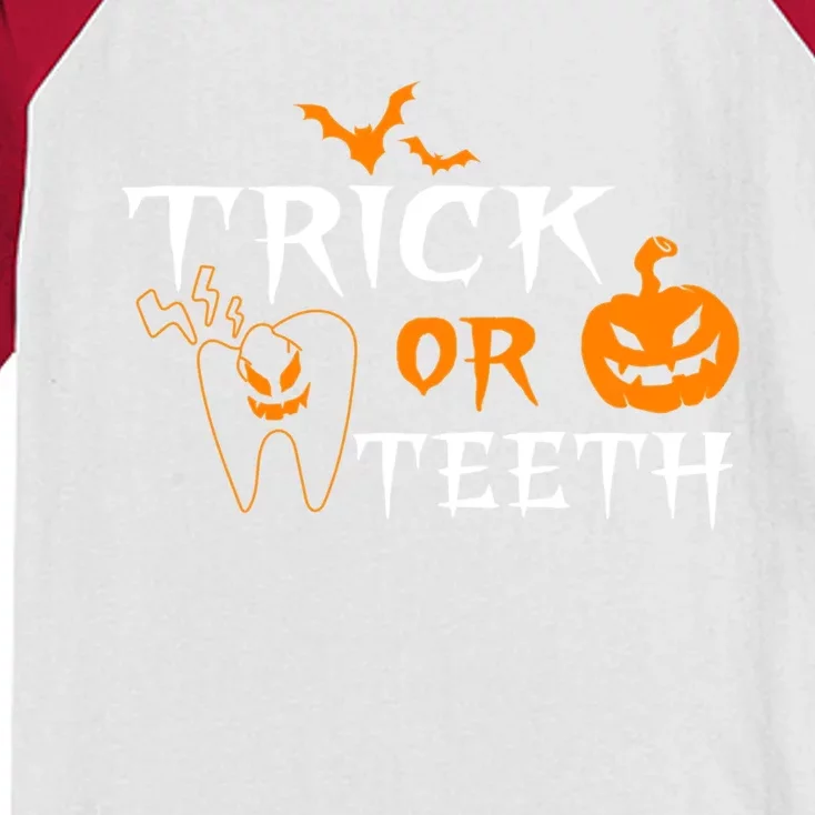 Trick Or Teeth Dentist Hygienist Halloween Costume Gift Kids Colorblock Raglan Jersey