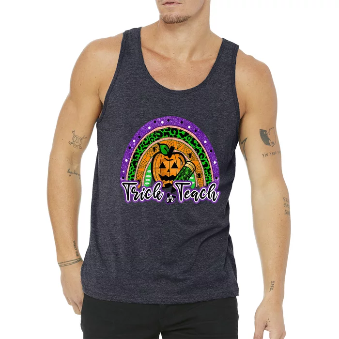 Trick Or Teach Funny Teacher Halloween Rainbow Pumpkin Tank Top