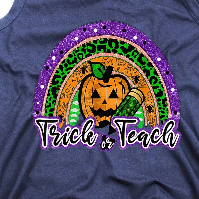 Trick Or Teach Funny Teacher Halloween Rainbow Pumpkin Tank Top