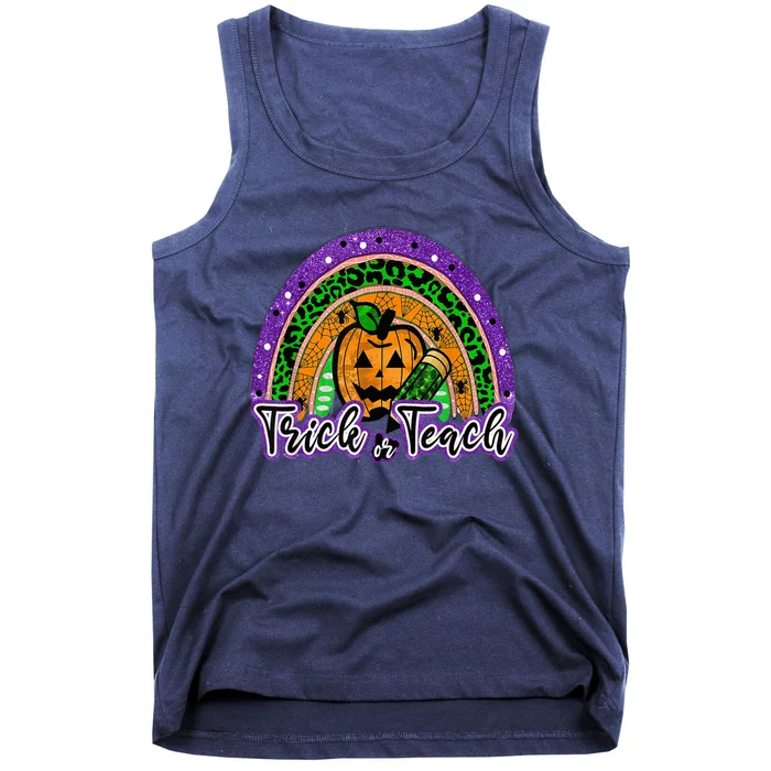 Trick Or Teach Funny Teacher Halloween Rainbow Pumpkin Tank Top