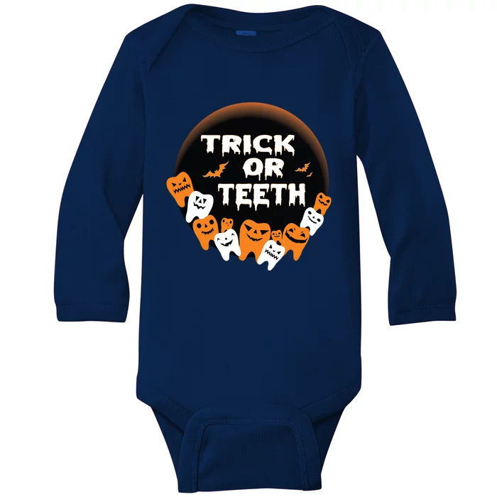 Trick Or Teeth Dentist Hygienist Halloween Costume Gift Baby Long Sleeve Bodysuit