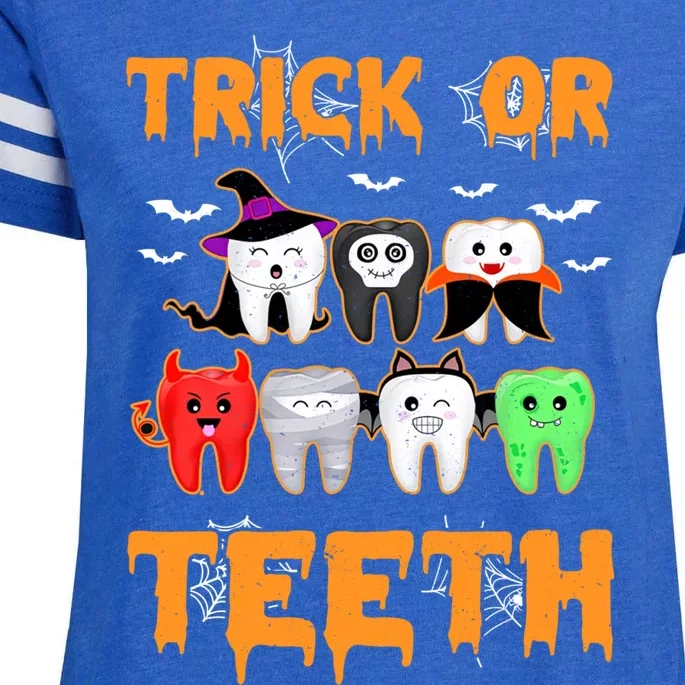 Trick Or Teeth Funny Dental Clinic Dentist Halloween Costume Gift Enza Ladies Jersey Football T-Shirt