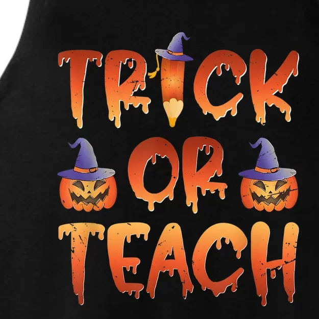 Trick Or Teach Funny Teacher Halloween Costume Teacher Ladies Tri-Blend Wicking Tank