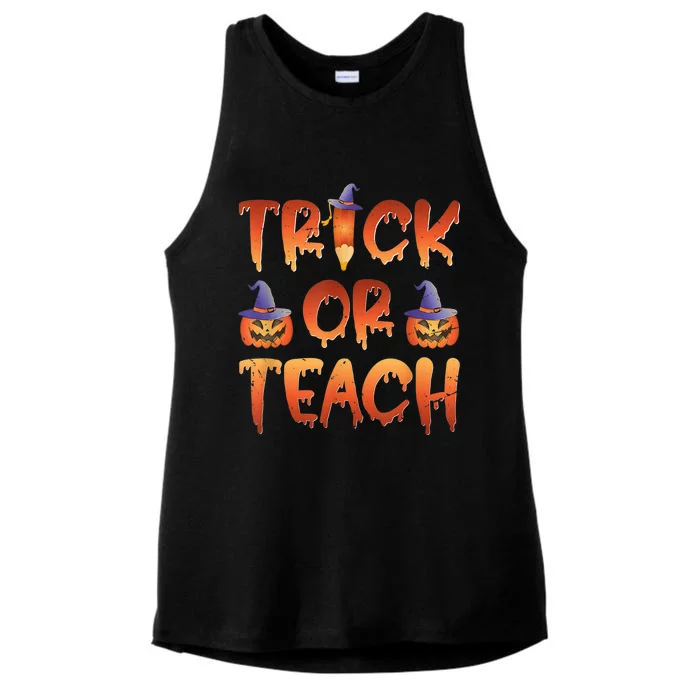 Trick Or Teach Funny Teacher Halloween Costume Teacher Ladies Tri-Blend Wicking Tank