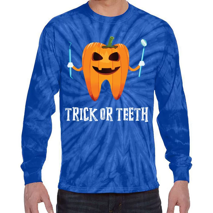 Trick Or Teeth Funny Dental Hygienist Dentist Rdh Halloween Funny Gift Tie-Dye Long Sleeve Shirt