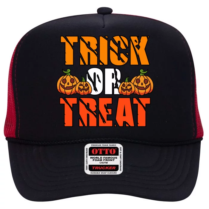 Trick Or Treat Halloween Festive Pumpkin High Crown Mesh Trucker Hat