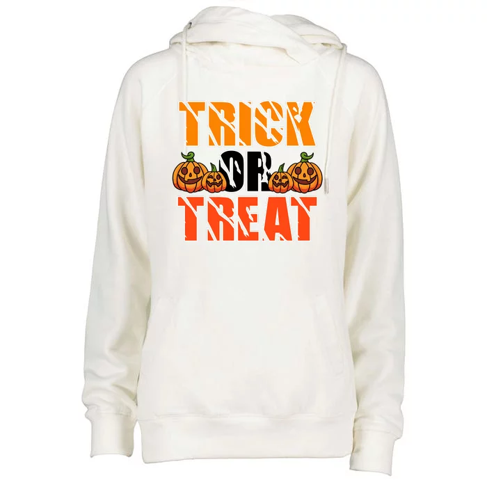 Trick Or Treat Halloween Festive Pumpkin Womens Funnel Neck Pullover Hood