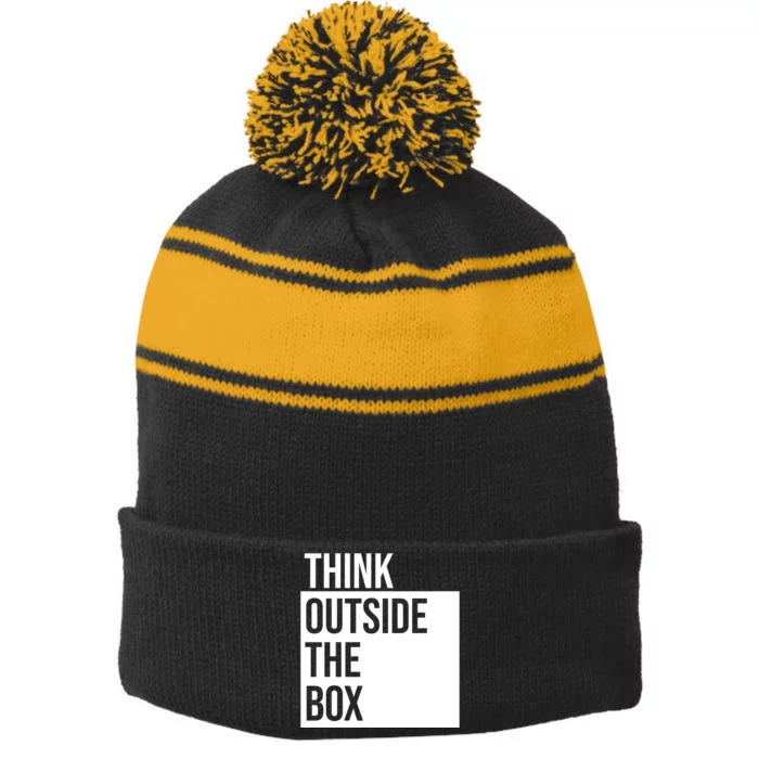 Think Outside The Box Stripe Pom Pom Beanie