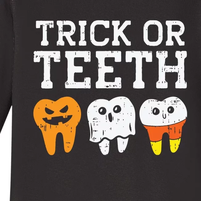 Trick Or Teeth Funny Dental Halloween Treat Dentist Gift Baby Long Sleeve Bodysuit