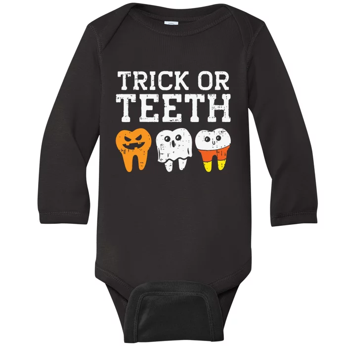 Trick Or Teeth Funny Dental Halloween Treat Dentist Gift Baby Long Sleeve Bodysuit