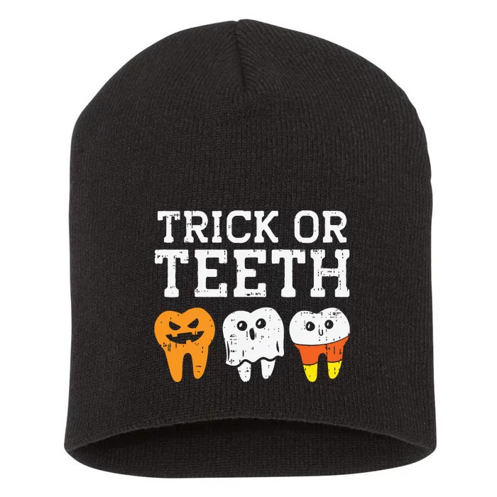 Trick Or Teeth Funny Dental Halloween Treat Dentist Gift Short Acrylic Beanie