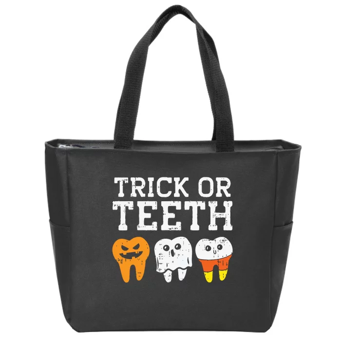 Trick Or Teeth Funny Dental Halloween Treat Dentist Gift Zip Tote Bag