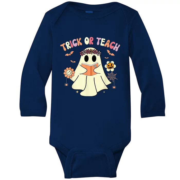 Trick Or Teach Funny Teacher Halloween Shirts Wo Costume Baby Long Sleeve Bodysuit