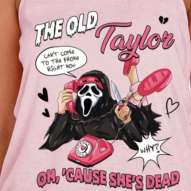 The Old TS Cant Come To The Phone Right Now Funny Halloween Ghostface Women's Knotted Racerback Tank