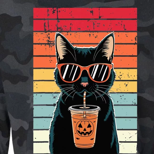 Trick Or Treat Black Cat Hipster Halloween Black Cat Cropped Pullover Crew