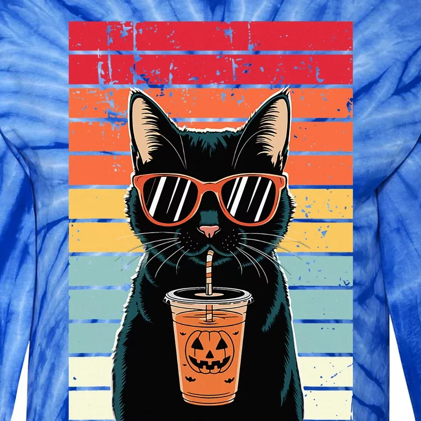 Trick Or Treat Black Cat Hipster Halloween Black Cat Tie-Dye Long Sleeve Shirt