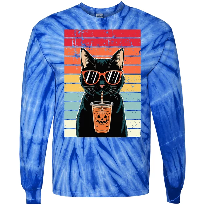 Trick Or Treat Black Cat Hipster Halloween Black Cat Tie-Dye Long Sleeve Shirt