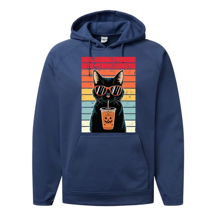 Trick Or Treat Black Cat Hipster Halloween Black Cat Performance Fleece Hoodie