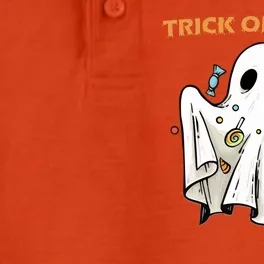 Trick Or Treat Candy Ghost Halloween Dry Zone Grid Performance Polo