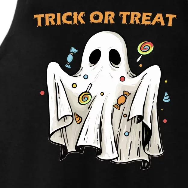 Trick Or Treat Candy Ghost Halloween Ladies Tri-Blend Wicking Tank