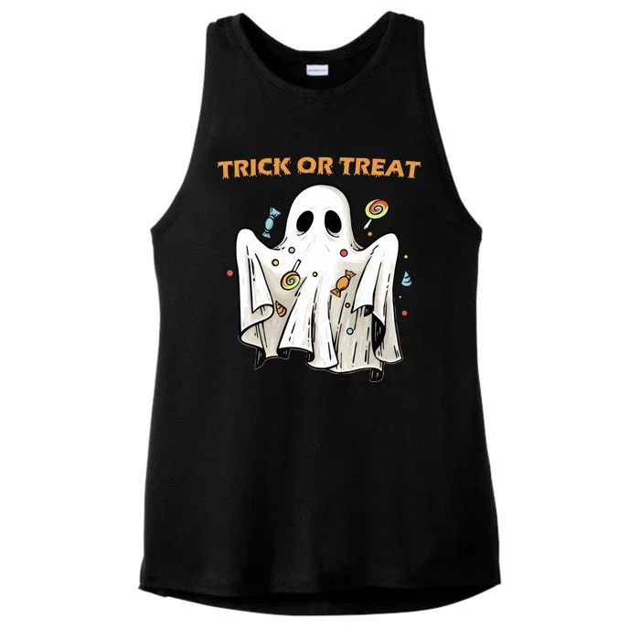 Trick Or Treat Candy Ghost Halloween Ladies Tri-Blend Wicking Tank