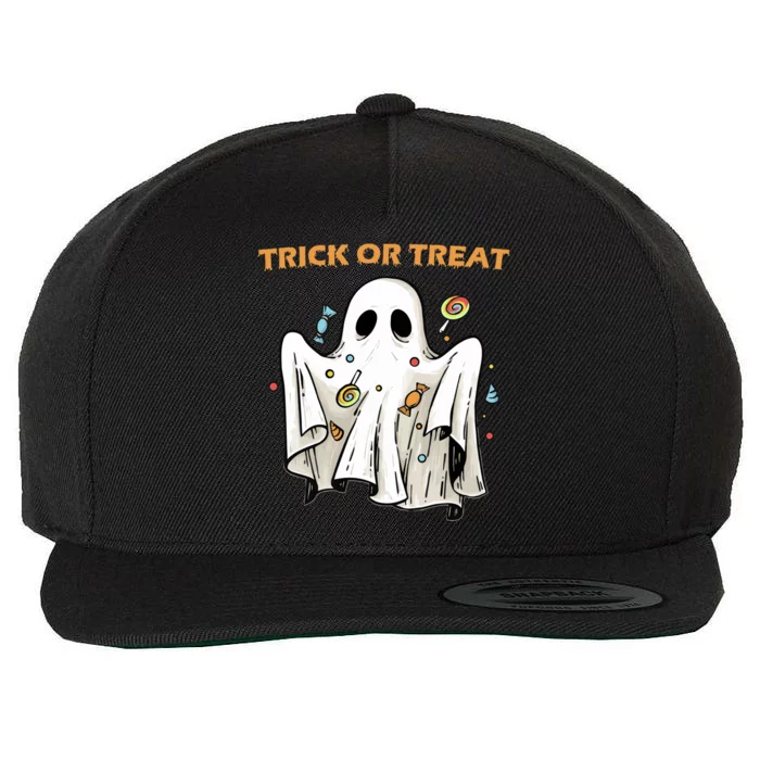 Trick Or Treat Candy Ghost Halloween Wool Snapback Cap