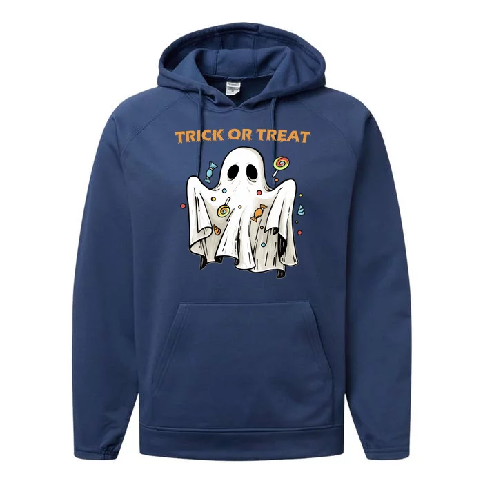 Trick Or Treat Candy Ghost Halloween Performance Fleece Hoodie