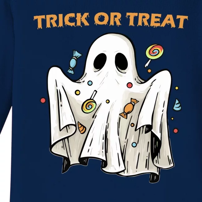 Trick Or Treat Candy Ghost Halloween Baby Long Sleeve Bodysuit