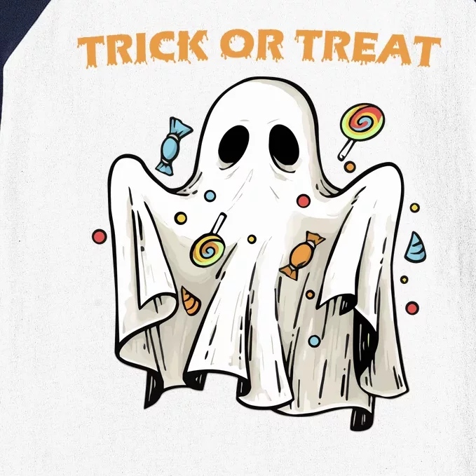 Trick Or Treat Candy Ghost Halloween Baseball Sleeve Shirt