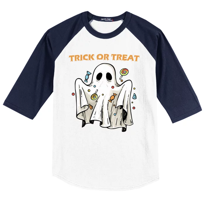 Trick Or Treat Candy Ghost Halloween Baseball Sleeve Shirt